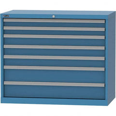 LISTA - 7 Drawer, 84 Compartment Bright Blue Steel Modular Storage Cabinet - Exact Industrial Supply