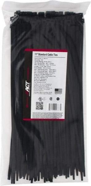 Made in USA - 11-1/4" Long Black Nylon Standard Cable Tie - 50 Lb Tensile Strength, 1.32mm Thick, 77.78mm Max Bundle Diam - Exact Industrial Supply