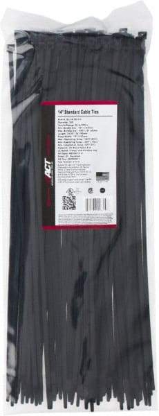 Made in USA - 14-1/4" Long Black Nylon Standard Cable Tie - 50 Lb Tensile Strength, 1.32mm Thick, 101.6mm Max Bundle Diam - Exact Industrial Supply