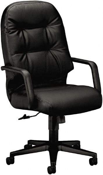 Hon - 25" High Pneumatic Height Adjustable Chair - 22" Wide x 18" Deep, Leather, Memory Foam Seat, Black - Exact Industrial Supply