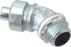 Cooper Crouse-Hinds - 3/8" Trade, Malleable Iron Threaded Angled Liquidtight Conduit Connector - Noninsulated - Exact Industrial Supply
