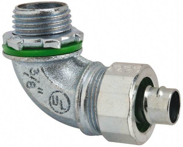 Cooper Crouse-Hinds - 3/8" Trade, Malleable Iron Threaded Angled Liquidtight Conduit Connector - Noninsulated - Exact Industrial Supply