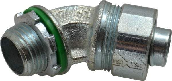 Cooper Crouse-Hinds - 1/2" Trade, Malleable Iron Threaded Angled Liquidtight Conduit Connector - Noninsulated - Exact Industrial Supply