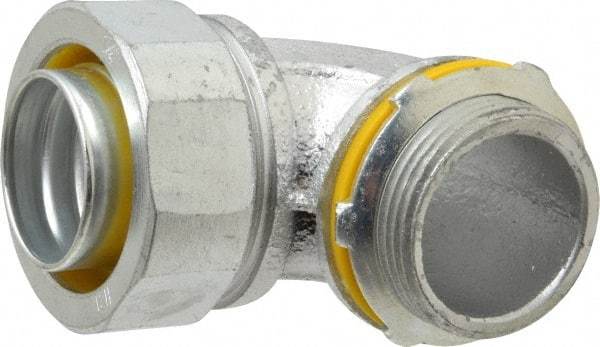 Cooper Crouse-Hinds - 1-1/4" Trade, Malleable Iron Threaded Angled Liquidtight Conduit Connector - Noninsulated - Exact Industrial Supply