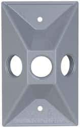 Cooper Crouse-Hinds - 3 Outlet, 1/2" Hole Diam, Powder Coat Finish, Rectangle Noncorrosive Weatherproof Box Cover - 4-5/8" Long x 2-7/8" Wide x 1-1/16" High, Wet Locations, Aluminum, UL Listed - Exact Industrial Supply