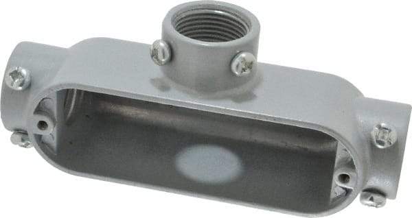 Cooper Crouse-Hinds - Form 5, T Body, 3/4" Trade, EMT, IMC, Rigid Aluminum Conduit Body - Rectangle, 5.4" OAL, 7.3 cc Capacity, Gray - Exact Industrial Supply