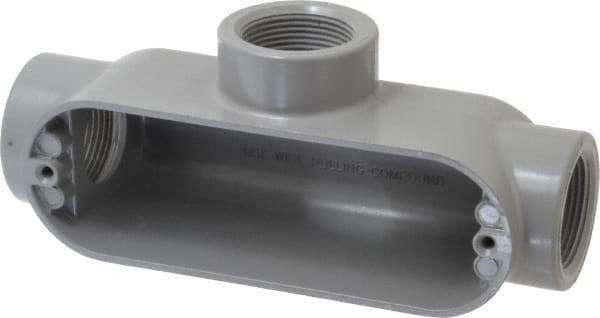 Cooper Crouse-Hinds - Form 5, T Body, 1-1/4" Trade, IMC, Rigid Aluminum Conduit Body - Oval/Rectangle, 8.45" OAL, 33.1 cc Capacity, Silver - Exact Industrial Supply