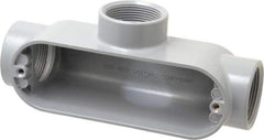 Cooper Crouse-Hinds - Form 5, T Body, 1-1/2" Trade, IMC, Rigid Aluminum Conduit Body - Oval/Rectangle, 8.45" OAL, 33.1 cc Capacity, Silver - Exact Industrial Supply