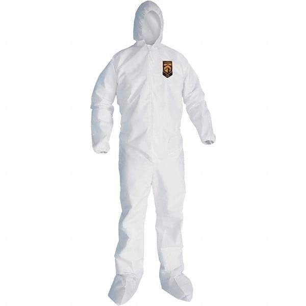 KleenGuard - Size 2XL SMS General Purpose Coveralls - White, Zipper Closure, Elastic Cuffs, with Boots, Serged Seams - Exact Industrial Supply