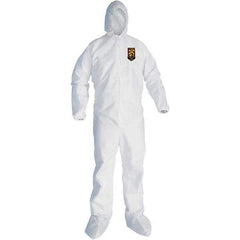 KleenGuard - Size 2XL SMS General Purpose Coveralls - White, Zipper Closure, Elastic Cuffs, with Boots, Serged Seams - Exact Industrial Supply