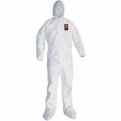 KleenGuard - Size 3XL SMS General Purpose Coveralls - White, Zipper Closure, Elastic Cuffs, with Boots, Serged Seams - Exact Industrial Supply