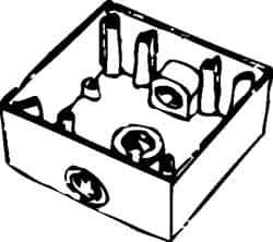 Cooper Crouse-Hinds - 2 Gang, (3) 1/2" Knockouts, Aluminum Rectangle Outlet Box - 4-9/16" Overall Height x 4-5/8" Overall Width x 2-1/16" Overall Depth, Weather Resistant - Exact Industrial Supply