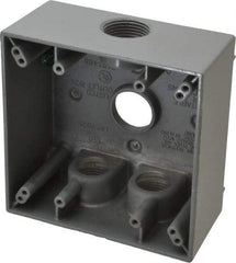 Cooper Crouse-Hinds - 2 Gang, (4) 3/4" Knockouts, Aluminum Rectangle Outlet Box - 4-9/16" Overall Height x 4-5/8" Overall Width x 2-1/16" Overall Depth, Weather Resistant - Exact Industrial Supply