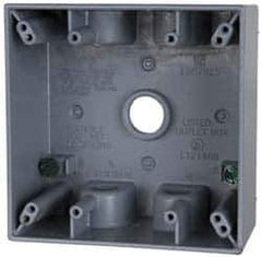 Cooper Crouse-Hinds - 2 Gang, (5) 1/2" Knockouts, Aluminum Rectangle Outlet Box - 4-9/16" Overall Height x 4-5/8" Overall Width x 2-1/16" Overall Depth, Weather Resistant - Exact Industrial Supply
