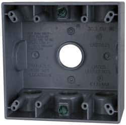 Cooper Crouse-Hinds - 2 Gang, (7) 3/4" Knockouts, Aluminum Rectangle Outlet Box - 4-9/16" Overall Height x 4-5/8" Overall Width x 2-1/16" Overall Depth, Weather Resistant - Exact Industrial Supply