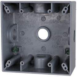 Cooper Crouse-Hinds - 2 Gang, (5) 1/2" Knockouts, Aluminum Rectangle Outlet Box - 4-9/16" Overall Height x 4-5/8" Overall Width x 2-1/16" Overall Depth, Weather Resistant - Exact Industrial Supply