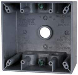 Cooper Crouse-Hinds - 2 Gang, (5) 1/2" Knockouts, Aluminum Square Outlet Box - 4-1/2" Overall Height x 4-1/2" Overall Width x 2-21/32" Overall Depth, Weather Resistant - Exact Industrial Supply