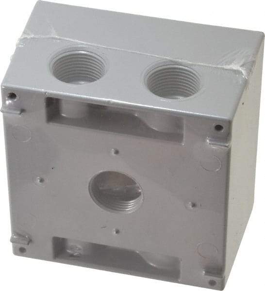 Cooper Crouse-Hinds - 2 Gang, (5) 3/4" Knockouts, Aluminum Square Outlet Box - 4-1/2" Overall Height x 4-1/2" Overall Width x 2-21/32" Overall Depth, Weather Resistant - Exact Industrial Supply