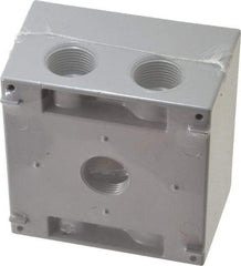 Cooper Crouse-Hinds - 2 Gang, (5) 3/4" Knockouts, Aluminum Square Outlet Box - 4-1/2" Overall Height x 4-1/2" Overall Width x 2-21/32" Overall Depth, Weather Resistant - Exact Industrial Supply