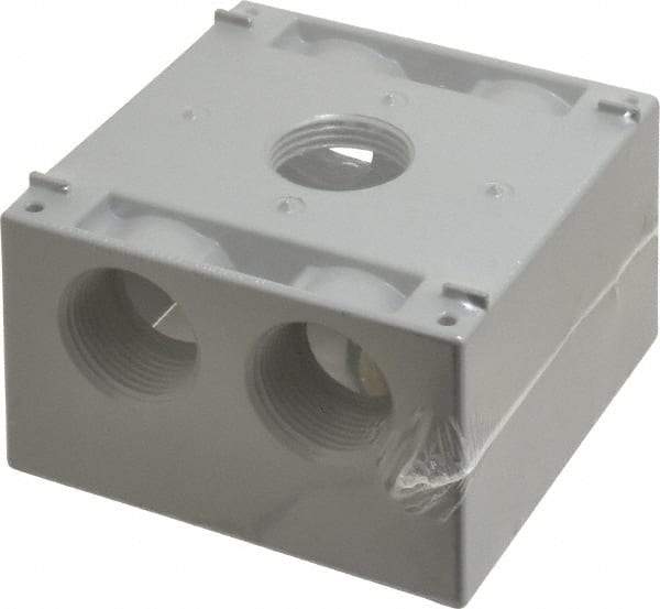 Cooper Crouse-Hinds - 2 Gang, (5) 1" Knockouts, Aluminum Square Outlet Box - 4-1/2" Overall Height x 4-1/2" Overall Width x 2-21/32" Overall Depth, Weather Resistant - Exact Industrial Supply