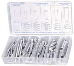 Precision Brand - 83 Piece, 3/16 to 1/2" Pin Diam, Clevis Pin Assortment - 1 to 2" Long, Steel, Zinc Plated - Exact Industrial Supply