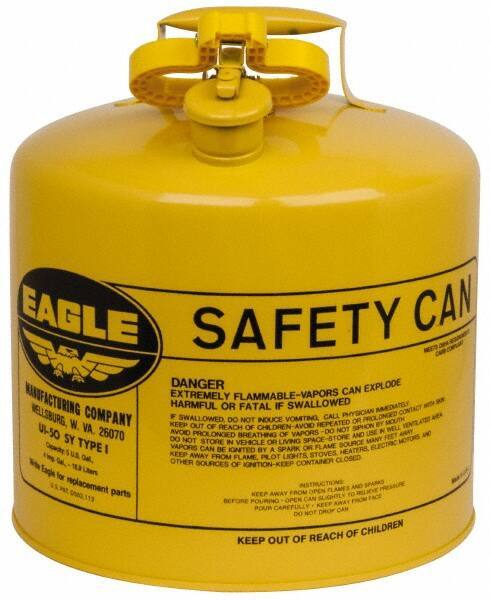 Eagle - 5 Gal Galvanized Steel Type I Safety Can - 13-1/2" High x 12-1/2" Diam, Yellow - Exact Industrial Supply