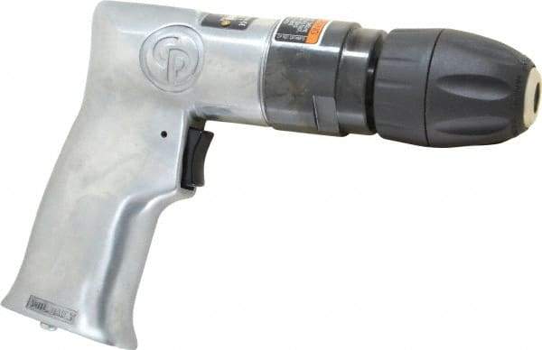 Chicago Pneumatic - 3/8" Keyless Chuck - Pistol Grip Handle, 2,400 RPM, 1.42 LPS, 3 CFM, 0.5 hp, 90 psi - Exact Industrial Supply