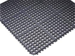Anti-Fatigue Modular Tile Mat: Dry & Wet Environment, 3″ Length, 36″ Wide, 3/4″ Thick, Beveled Edge, Black Rubber Base, Rough, Drainage Holes, Series 550, REACH Compliant
