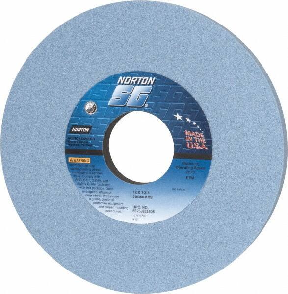 Norton - 12" Diam x 3" Hole x 1" Thick, K Hardness, 60 Grit Surface Grinding Wheel - Ceramic, Type 1, Medium Grade, 2,070 Max RPM, Vitrified Bond, No Recess - Exact Industrial Supply