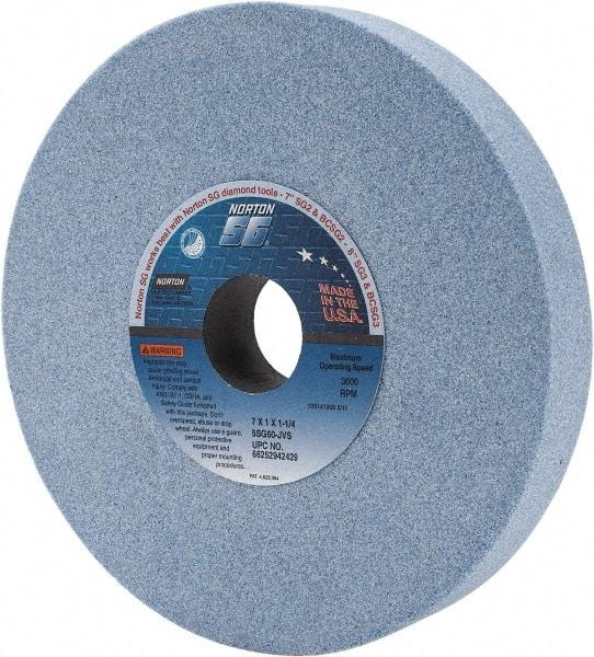 Norton - 7" Diam x 1-1/4" Hole x 1" Thick, J Hardness, 60 Grit Surface Grinding Wheel - Ceramic, Type 1, Medium Grade, 3,600 Max RPM, Vitrified Bond, No Recess - Exact Industrial Supply