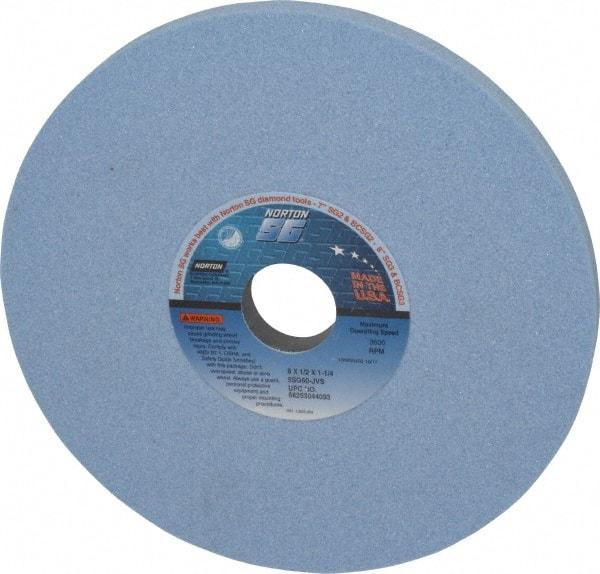 Norton - 8" Diam x 1-1/4" Hole x 1/2" Thick, J Hardness, 60 Grit Surface Grinding Wheel - Ceramic, Type 1, Medium Grade, 3,600 Max RPM, Vitrified Bond, No Recess - Exact Industrial Supply