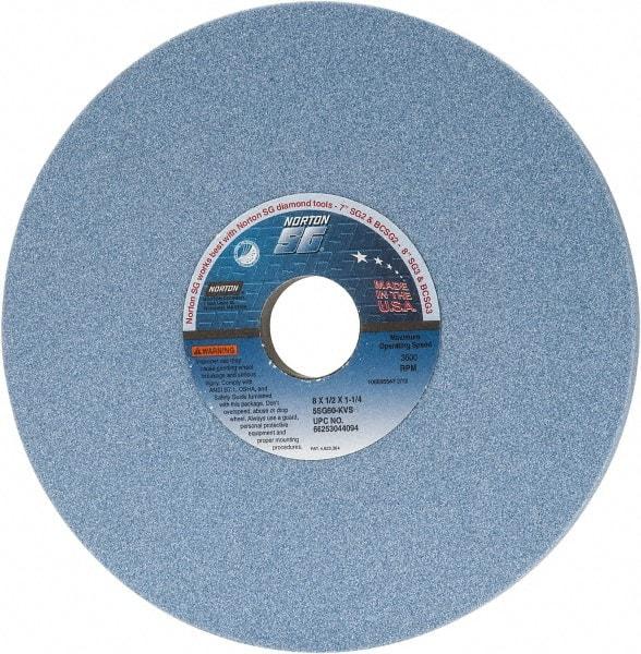 Norton - 8" Diam x 1-1/4" Hole x 1/2" Thick, K Hardness, 60 Grit Surface Grinding Wheel - Ceramic, Type 1, Medium Grade, 3,600 Max RPM, Vitrified Bond, No Recess - Exact Industrial Supply