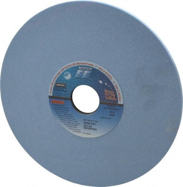 Norton - 8" Diam x 1-1/4" Hole x 1/4" Thick, K Hardness, 80 Grit Surface Grinding Wheel - Ceramic, Type 1, Medium Grade, 3,600 Max RPM, Vitrified Bond, No Recess - Exact Industrial Supply