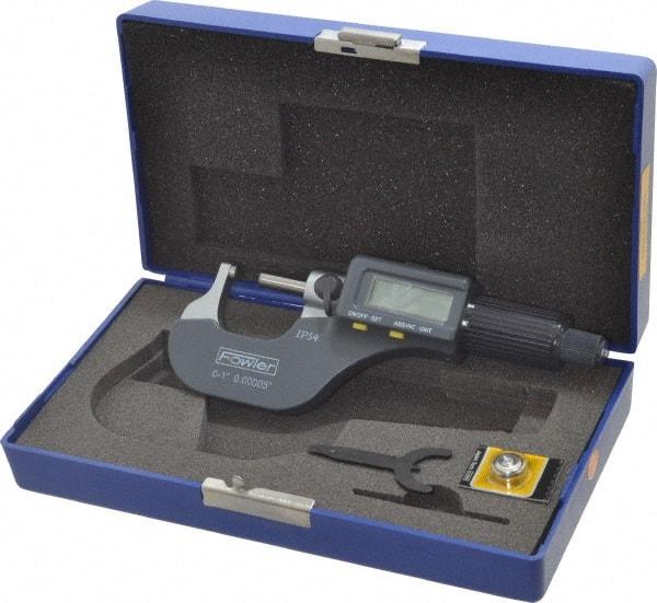 Fowler - Mechanical, 0 to 1 Inch Measurement, Digital Counter, Carbide Face Ball Anvil Micrometer - Accuracy up to 0.0002 Inch, 0.0005 Inch Graduation, Friction Thimble - Exact Industrial Supply