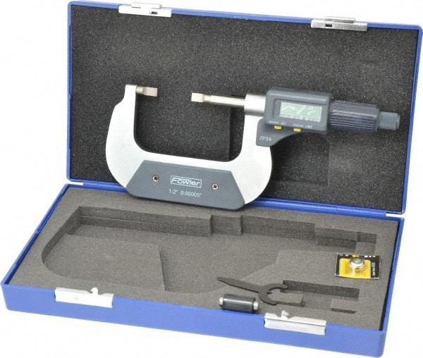 Fowler - 1" to 2" Mechanical Blade Micrometer - 0.0002" Accuracy, 0.001mm Graduation, 0.03" Blade Thickness, Friction Thimble, Digital Counter - Exact Industrial Supply