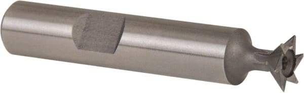 Whitney Tool Co. - 3/8" Diam x 1/8" Width of Cut, 45° Included Angle, High Speed Steel Dovetail Cutter - 3/8" Shank Diam, 1-15/16" Shank Length, 2-1/8" Overall Length, Weldon Flat, Uncoated - Exact Industrial Supply