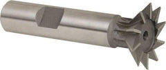 Whitney Tool Co. - 1" Diam x 1/4" Width of Cut, 45° Included Angle, High Speed Steel Dovetail Cutter - 1/2" Shank Diam, 2-1/2" Shank Length, 2-1/2" Overall Length, Weldon Flat, Uncoated - Exact Industrial Supply