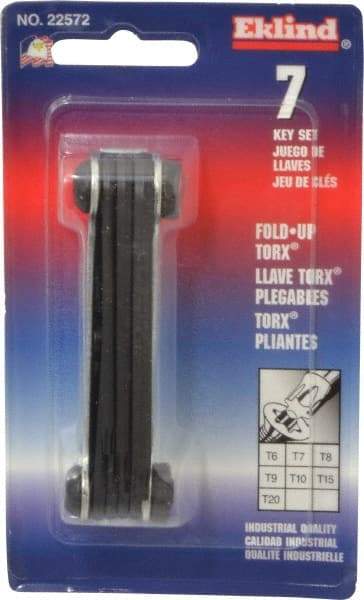 Eklind - 7 Piece T6 to T20 Fold-Up Torx Key Set - T6, T7, T8, T9, T10, T15, T20 Torx Size - Exact Industrial Supply