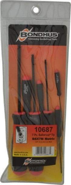 Bondhus - 7 Piece, 1.27 to 5mm Ball End Hex Driver Set - Comes in Vinyl Pouch - Exact Industrial Supply