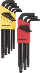 Bondhus - 22 Piece L-Key Ball End Hex Key Set - Hex Range 0.05 to 3/8" - Exact Industrial Supply