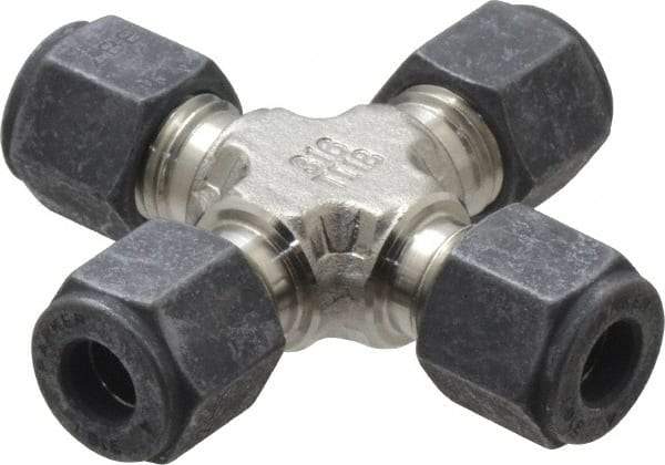 Parker - 1/4" OD, Stainless Steel Union Cross - 7/16" Hex, All Comp Ends - Exact Industrial Supply