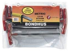 Bondhus - 5 Piece T-Handle Ball End Hex Key Set - Hex Range 4 to 10mm, Alloy Steel - Exact Industrial Supply