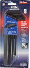 Eklind - 9 Piece L-Key Hex Key Set - Hex Range 1.5 to 10mm - Exact Industrial Supply