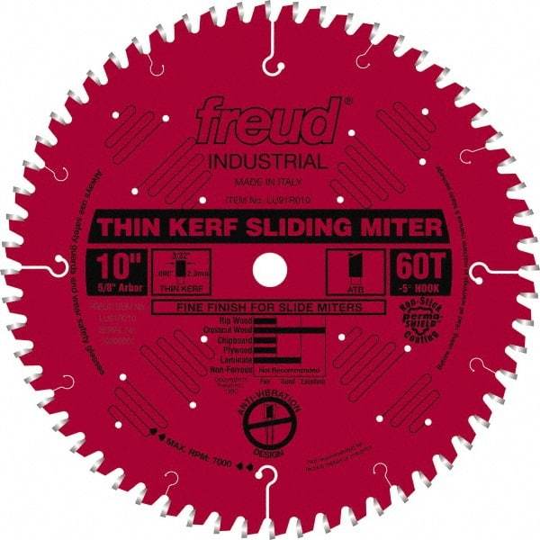 Freud - 10" Diam, 5/8" Arbor Hole Diam, 60 Tooth Wet & Dry Cut Saw Blade - Carbide-Tipped, Standard Round Arbor - Exact Industrial Supply