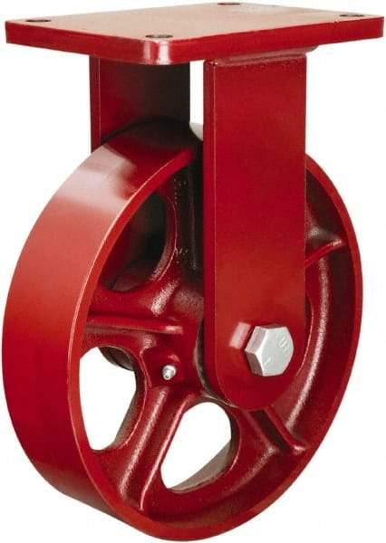 Hamilton - 10" Diam x 2-1/2" Wide x 12-1/2" OAH Top Plate Mount Rigid Caster - Cast Iron, 2,500 Lb Capacity, Tapered Roller Bearing, 5-1/2 x 7-1/2" Plate - Exact Industrial Supply