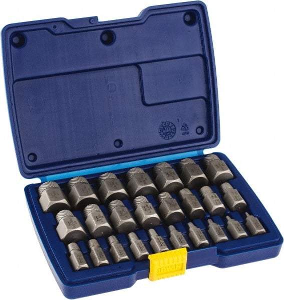 Irwin Hanson - 25 Piece Spiral Flute Screw Extractor Set - Screw Range 1/8 to 7/8" - Exact Industrial Supply