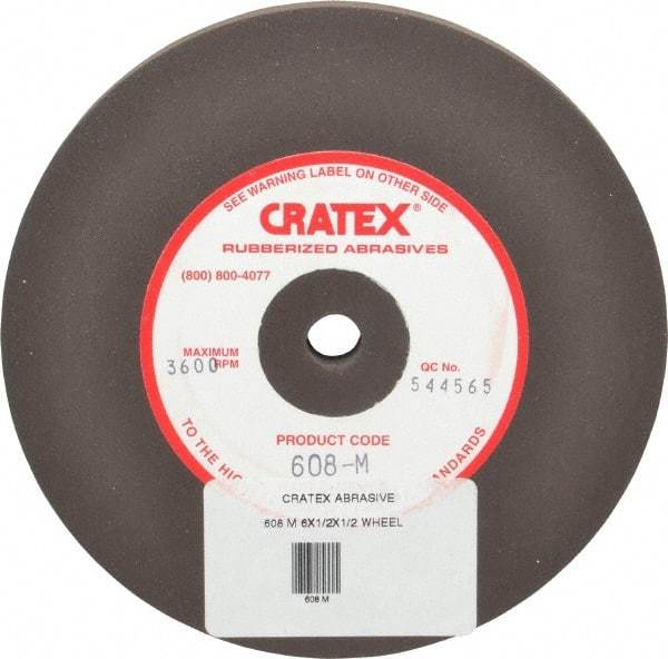 Cratex - 6" Diam x 1/2" Hole x 1/2" Thick, Surface Grinding Wheel - Silicon Carbide, Medium Grade, 3,600 Max RPM, Rubber Bond, No Recess - Exact Industrial Supply
