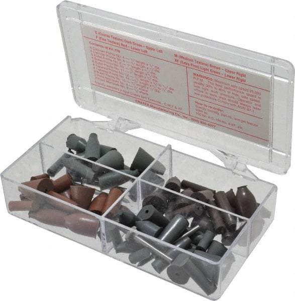 Cratex - 68 Piece Rubber Point Test Set - Includes 16 Cylinder Points, 32 Bullet Points, 16 Tapered Points & 4 Point Mandrels - Exact Industrial Supply