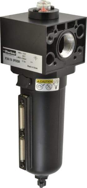 Parker - 1-1/2" Port Coalescing Filter - Aluminum Bowl, Manual Drain, 250 Max psi, 5.59" Long x 11.9" High - Exact Industrial Supply