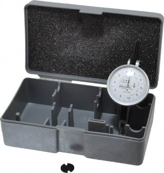INTERAPID - 0.4 mm Range, 0.002 mm Dial Graduation, Horizontal Dial Test Indicator - 1-1/2 Inch White Dial, 0-10-0 Dial Reading - Exact Industrial Supply